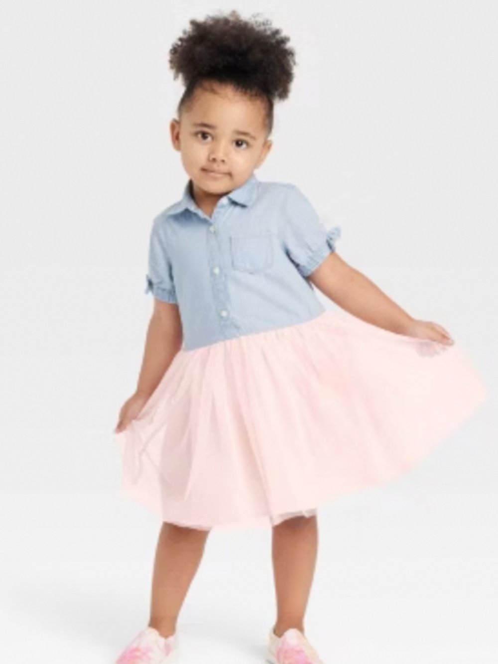 OshKosh B’gosh Chambray Tulle Dress in Pink Combo Sz 3T EUC $40R